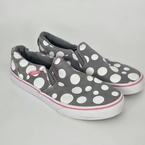 VANS Slip On sneakers polka dot gray white Missy 5 women's 6.5‎ pink trim